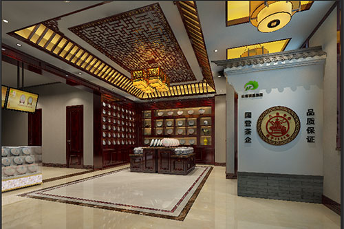 闵行古朴典雅的中式茶叶店大堂设计效果图